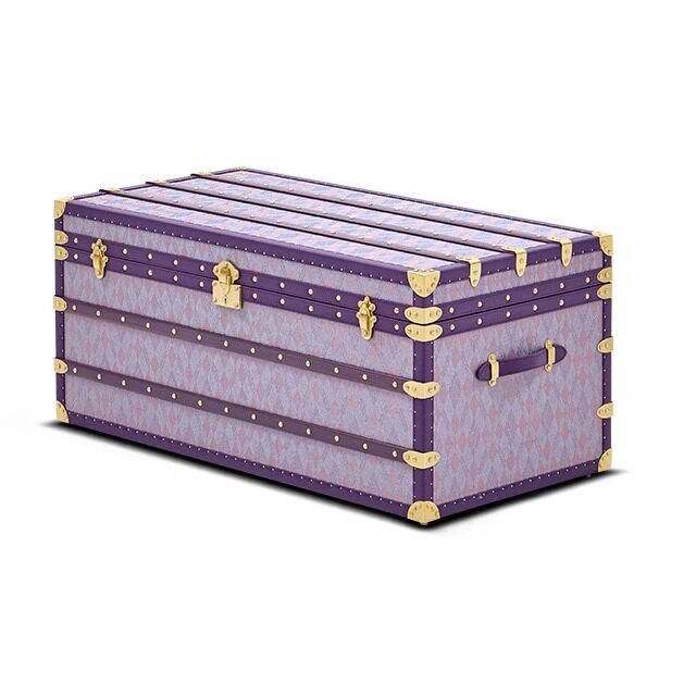 法式轻奢紫色硬箱衣箱高端收纳茶几意式复古茶几柜设计师铜丝茶几