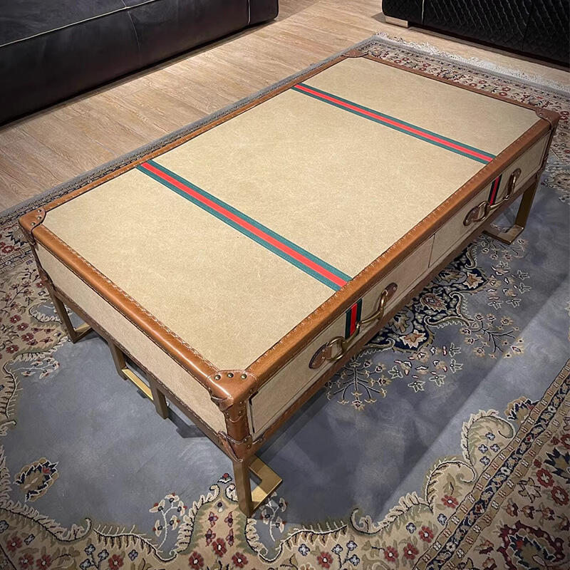 中古风皮箱茶几桌美式复古做旧咖啡桌客厅小户型轻奢创意设计师款
