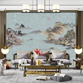 热销独绣山水刺绣壁布墙布新中式 无缝沙发客厅电视山水独秀背景墙