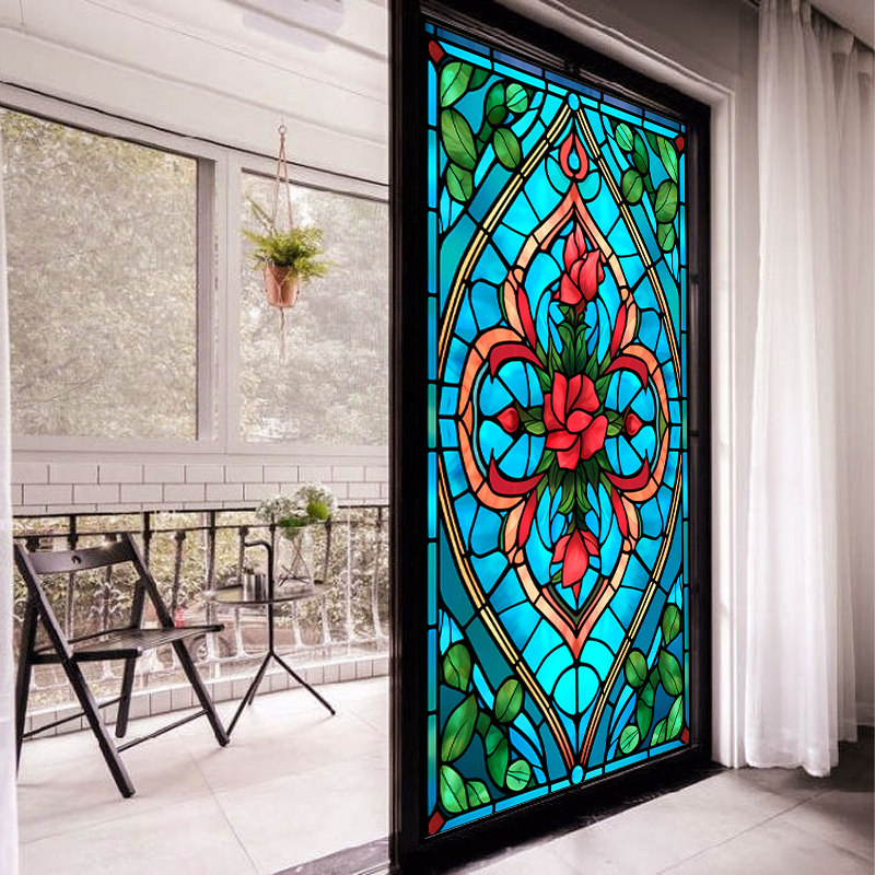 热销欧式复古彩色窗花纸窗户玻璃贴膜飘窗静电磨砂防走光浴室遮光