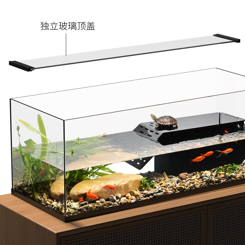 热销背滤乌龟缸生态造景水陆缸晒台别墅家用客厅养乌龟玻璃饲养箱