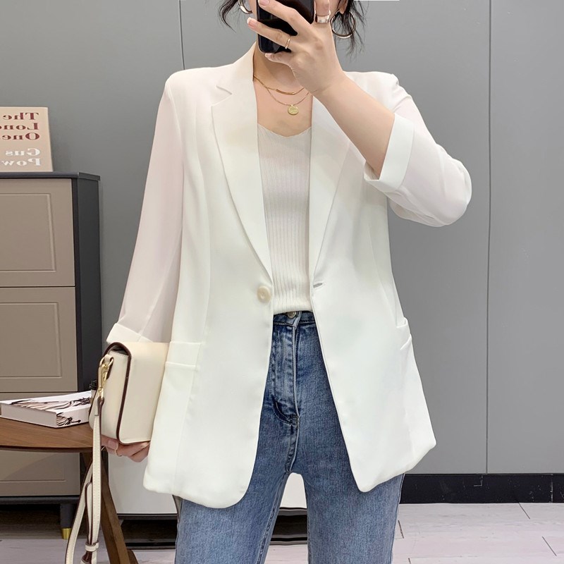 热销雪纺小西装外套女2023新款韩版夏季宽松N休闲西服薄款空调防