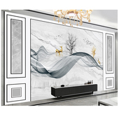 热销新中式 电视背景墙壁纸简约大理石纹轻奢墙纸8d立体大气影视墙