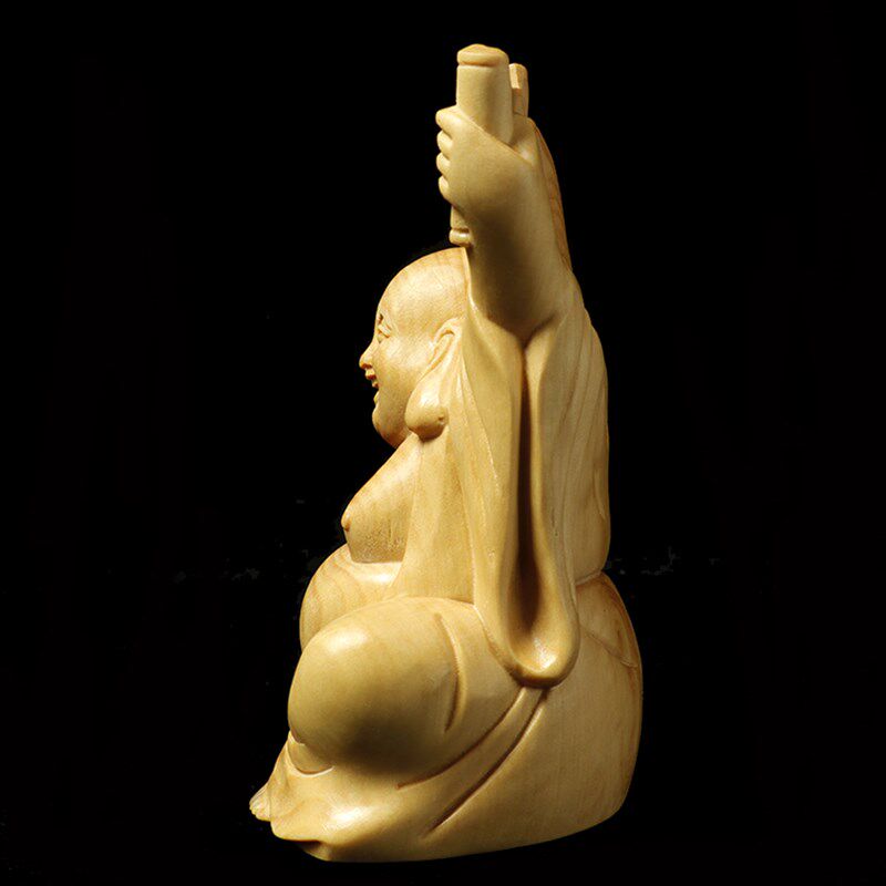 热销小叶黄杨木雕实木把玩汽车摆件中式家居饰品人物弥勒笑佛出入