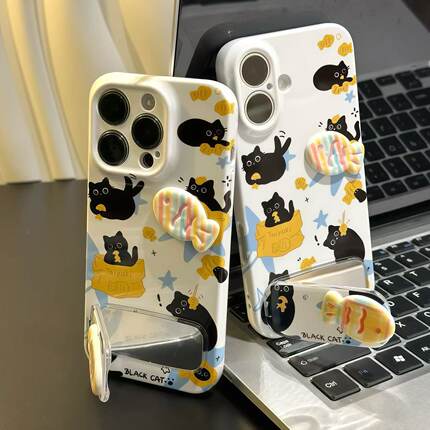 小黑猫木鱼贴件支架新款适用苹果16Pro手机壳iPhone14max小米15华为mate70pura80k60荣耀200oppoFindX7reno13