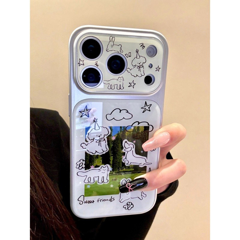 秒变17大视窗韩系插画小狗适用苹果17promax手机壳iphone16高级感15Pro新款14plus防摔13全包女款小众保护套