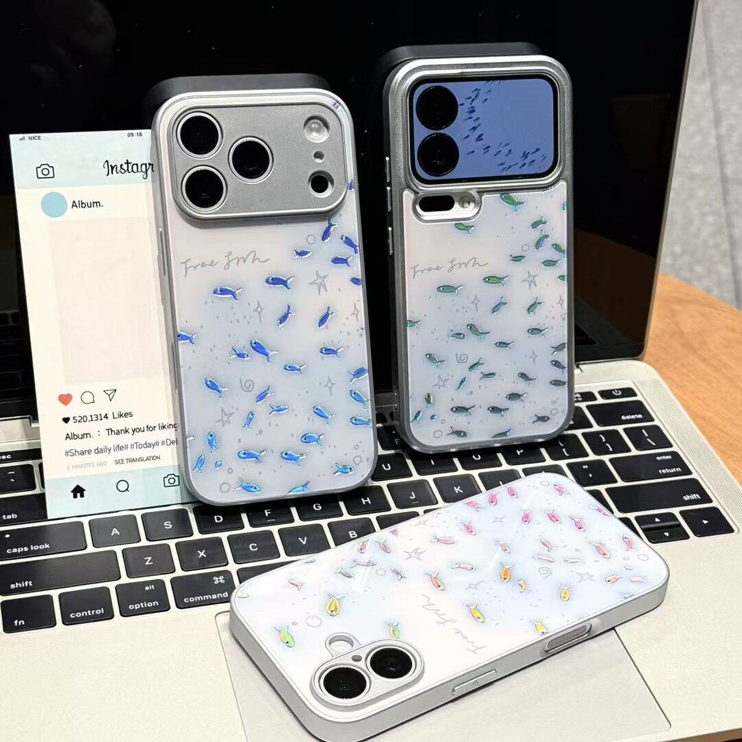 ins氛围鎏金小鱼新款适用苹果17Pro手机壳iPhone16max13小米15华为mate80pura70k90note14荣耀500vivox300s50