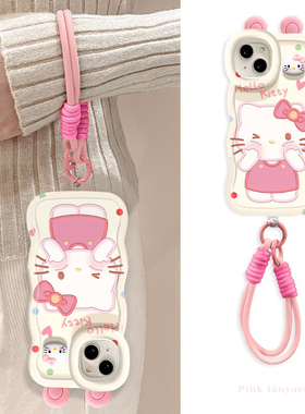 粉色kt猫双支架适用苹果16Promax手机壳14Phone17/15plus小米13华为Mate60荣耀100x90pura70k50nova11reno12