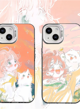 小猫女孩彩银适用苹果16pro手机壳iPhone14max小米15华为mate70荣耀200x90k60p50nova12note13magic7findx8