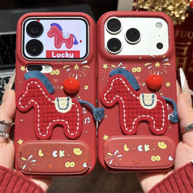 新年红色烟花刺绣小马适用苹果17Pro手机壳马年iPhone16max小米15华为mate80pura70k90nova14荣耀400一加ace6