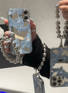 镜面蝴蝶女款手链电镀高级适用苹果16Pro手机壳iPhone17max小米15华为mate60p70荣耀300vivoS20Reno13nova12