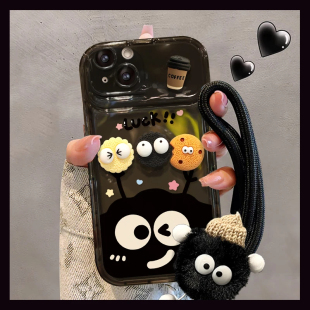 luck煤球公仔翻盖镜子适用苹果16pro手机壳iphone15max小米14华为mate7p60荣耀100x200reno12nova13findx8s19