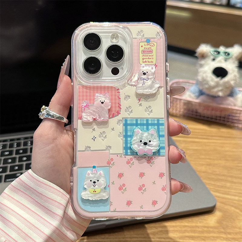小清新碎花小狗支架新款适用苹果17Promax手机壳iPhone16pro14小米17华为mate80pura80k90nova15荣耀500x300