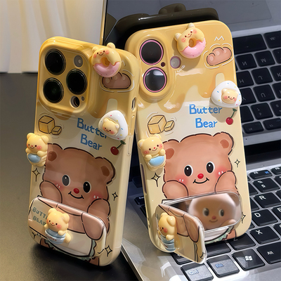 黄油小熊公仔支架新款适用苹果16Pro手机壳iPhone17max小米15华为mate70pura80k60荣耀x200oppoReno14iqoo13