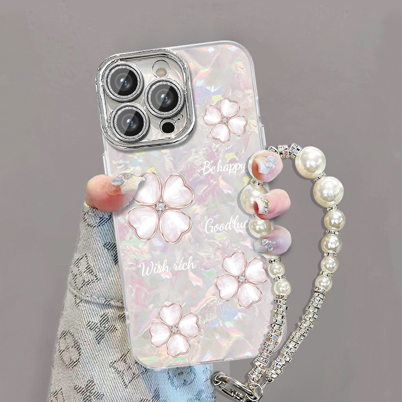 四叶草贝壳纹手链新款适用苹果17Pro手机壳iPhone16max12小米15华为mate80pura70k90nova14荣耀500x300reno13