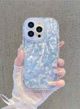 蓝晕染花朵高级新款适用苹果16Pro手机壳iPhone14max小米15华为mate70p60nova13荣耀200x90k80reno12s20noe11
