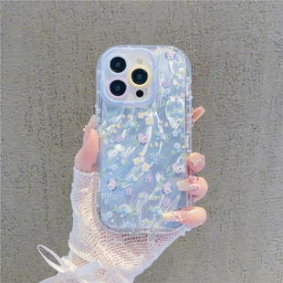蓝晕染花朵高级新款 适用苹果16Pro手机壳iPhone14max小米15华为mate70p60nova13荣耀200x90k80reno12s20noe11