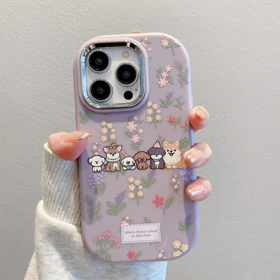 一排花朵小狗新款适用苹果16pro手机壳iPhone14max12小米15华为mate60vivox200荣耀100p70k50nova13reno11s19