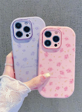 英文ins花朵高级新款适用苹果16Pro手机壳iPhone17max小米15华为mate60p70荣耀100x200k50nova13reno12note14