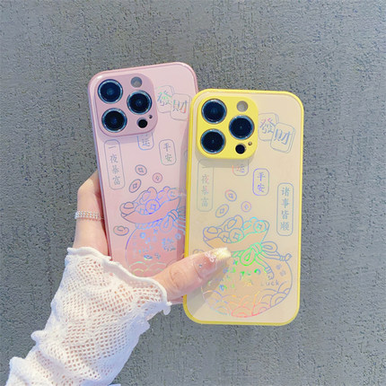 发财钱包烫金玻璃新款适用苹果16pro手机壳iPhone15max17华为mate60小米14荣耀100x200k70p50reno12note13s18