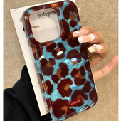 唯美ins美式 复古撞色豹纹适用苹果15pro手机壳iPhone16max17小米13华为mate60荣耀x100p70k50nova12reno11