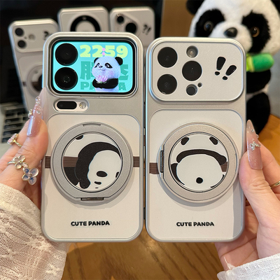 情侣熊猫旋转支架新款适用苹果17Pro手机壳iPhone16max14小米17华为mate80pura70k90note15荣耀500x200magic7