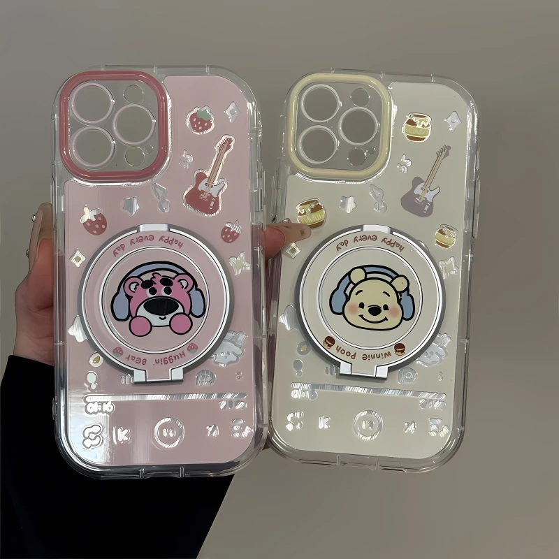 情侣维尼熊草莓熊支架适用苹果16pro手机壳iPhone14max11小米15华为mate70k80P60荣耀300nova12reno13vivoS20