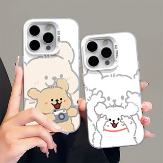 情侣比耶拍照线条小狗适用苹果16Pro手机壳iPhone15max小米14华为mate60p70nova13荣耀200vivox100k80reno12