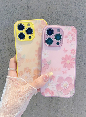 油画花朵玻璃壳新款适用苹果16Pro手机壳Phone15max12小米14华为Mate70pura80k60荣100nova13opporeno11s19