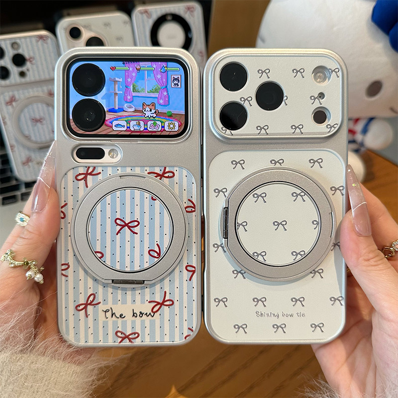 条纹蝴蝶结旋转支架新款适用苹果17Pro手机壳iPhone16max小米15华为mate80pura80k90nova14荣耀400x200magic8