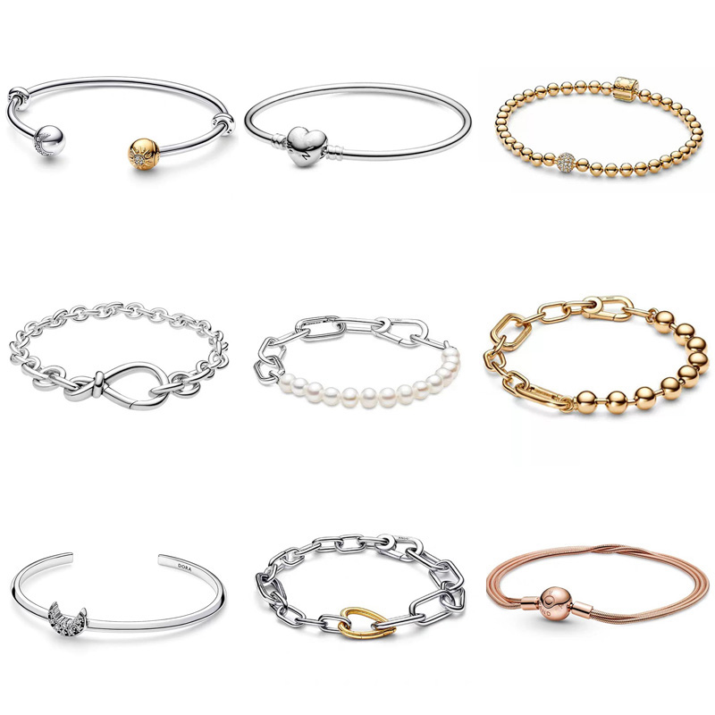 潘家同款珠珠手链串珠素链diy日月开口手镯S925银女轻奢精致时尚