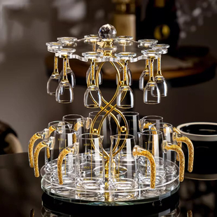 高档轻奢白酒杯酒具收纳套装 水晶玻璃分酒器一口小酒杯子杯架家用