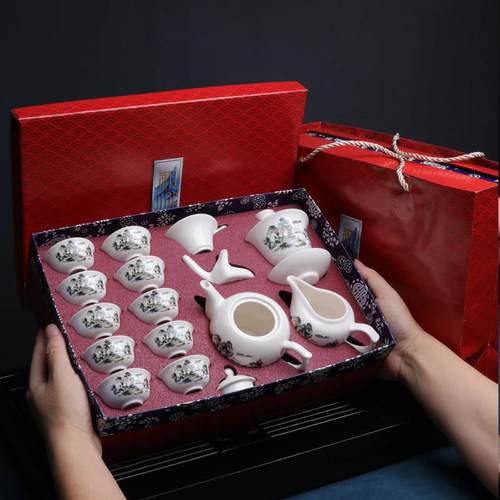 陶瓷19头德化白瓷功夫茶具礼盒礼品大套装茶壶茶杯标志印刷