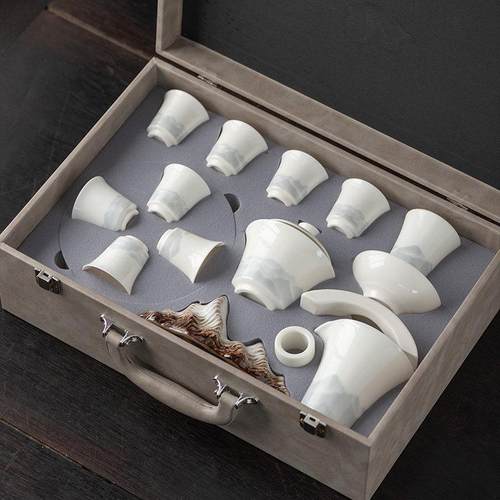 景德镇汝窑德化白瓷高档羊脂玉功夫茶具套装家用客厅盖碗茶杯礼品