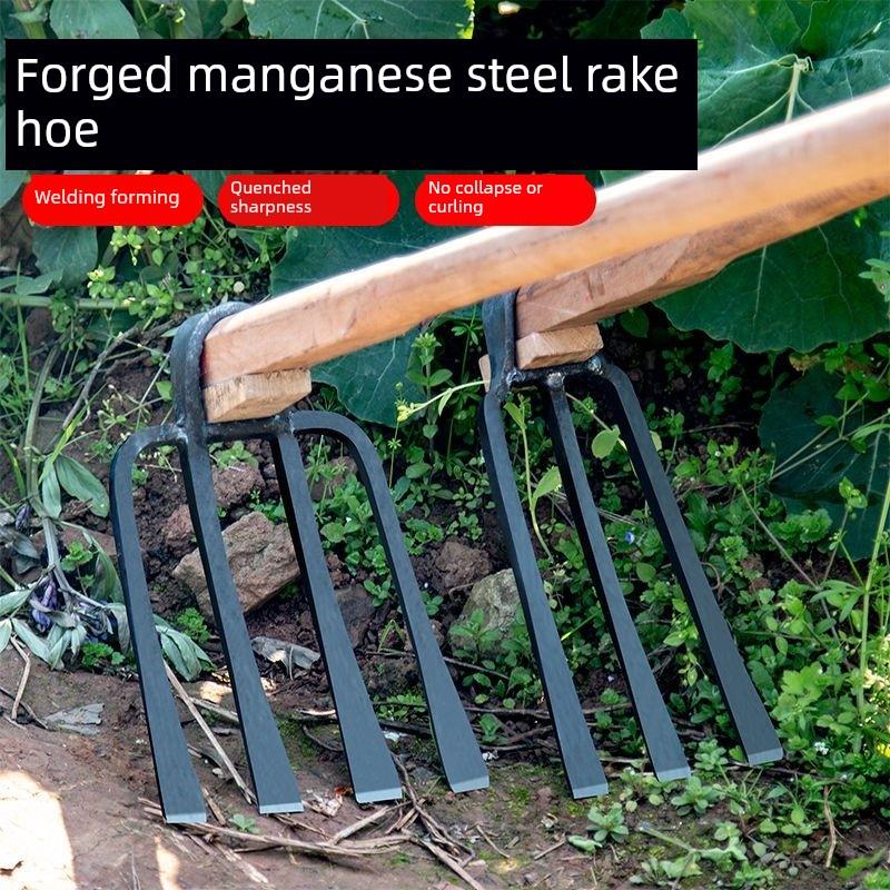 钉耙铁耙钢爬子抓钩农用工具三齿四齿耙园艺翻土松土耙种菜搂农具