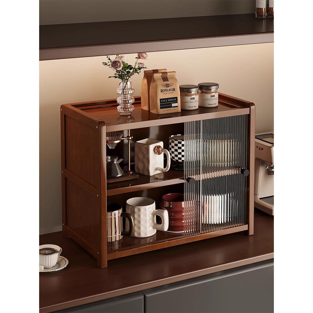 桌面杯架收纳置物架桌上带门防尘储物柜餐桌台面咖啡马克杯展示架