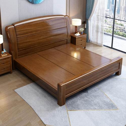 胡桃木全实木床新中式轻奢榫卯主卧室1米8双人1米5单人储物纯大床