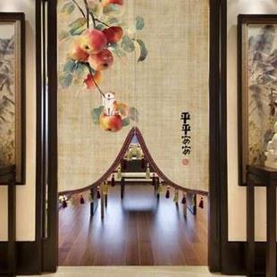 挂帘隔断帘茶室布帘流苏 门帘布艺免打孔卧室餐厅玄关五福临门中式