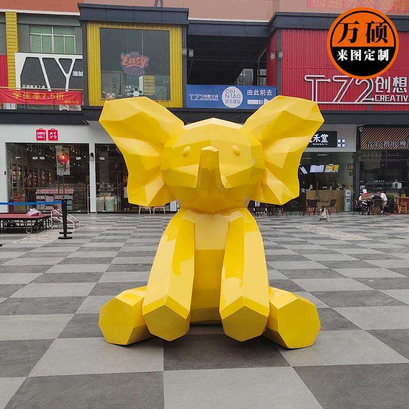 玻璃钢几何大象雕塑树脂彩绘动物模型户外园林景观切面小象摆件