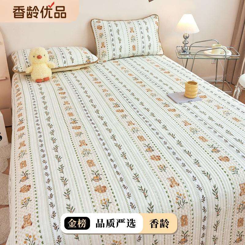 纯棉床盖单件四季通用新款全棉网红榻榻米夹棉防滑绗缝床单三件套