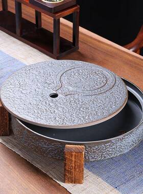 2UK8石磨茶盘简约瓷干古泡茶台小型圆陶形泡茶托盘复PCO茶海家用