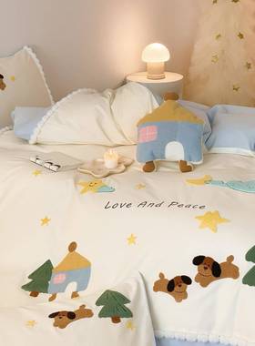 四套全纯棉件男女刺30136绣被套床品卡通棉童100S磨毛刺儿绣高档