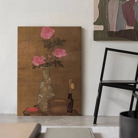 牡丹花开中古风客厅装饰画法式复古粉色花卉卧室床头挂画玄关壁画图片