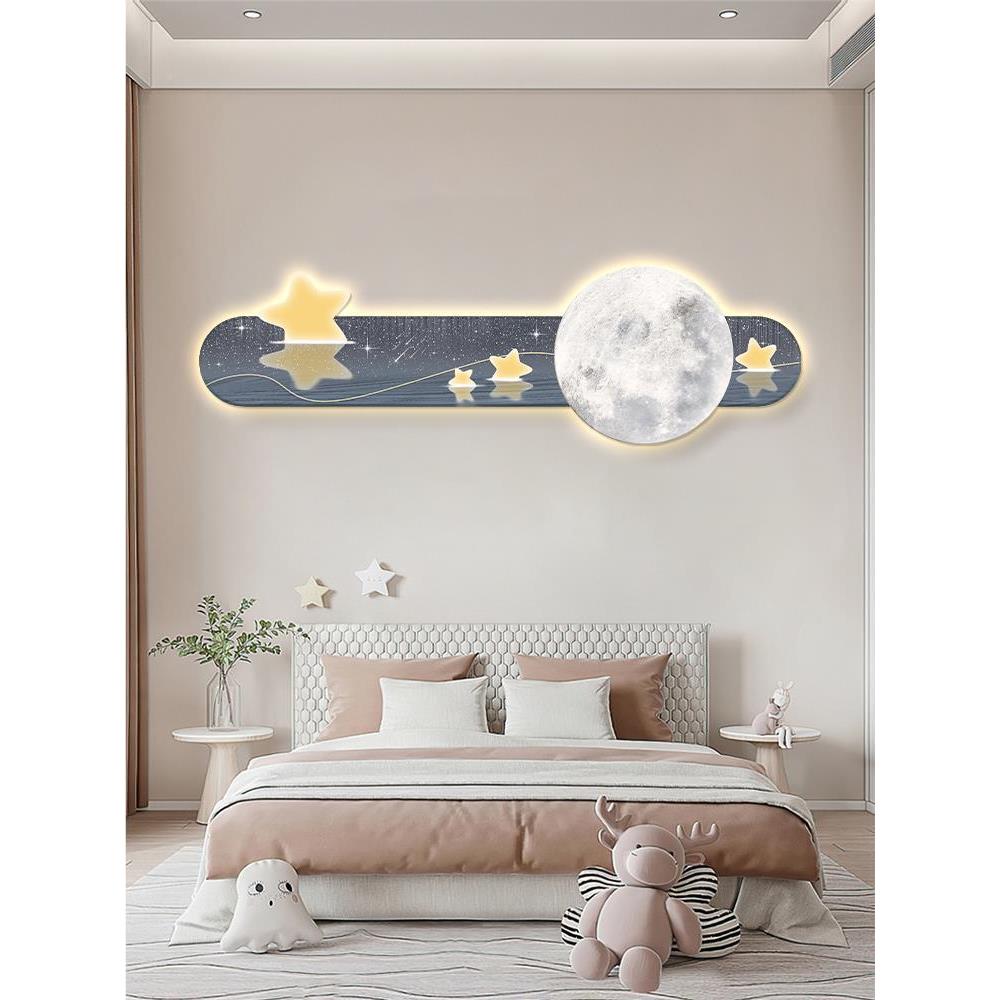 UV9286精雕月亮星星装饰画意卡通壁画高档de灯创画l温馨儿童房床