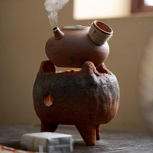 围炉工煮茶炭炉纯手炉粗陶lynsztl足煮茶器耐高温陶瓷明火烧温茶