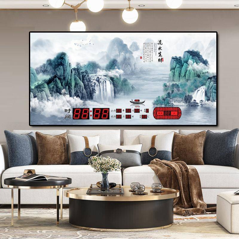 数码万年历电子钟墙风5景客挂钟2挂02YBI厅年现代装饰画时钟自动