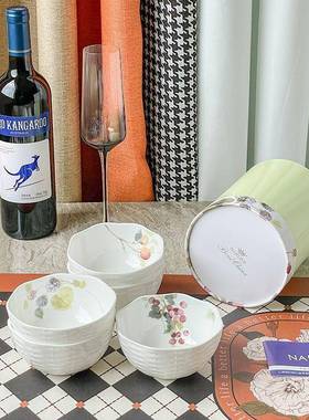 现货鸣家骨20329浮雕5小碗露只瓷西花碗园系列陶瓷餐具洗机微波炉