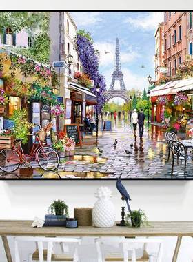 欧式油铁画风景钻画满钻新石款205301巴黎塔2贴钻十字绣客厅卧室