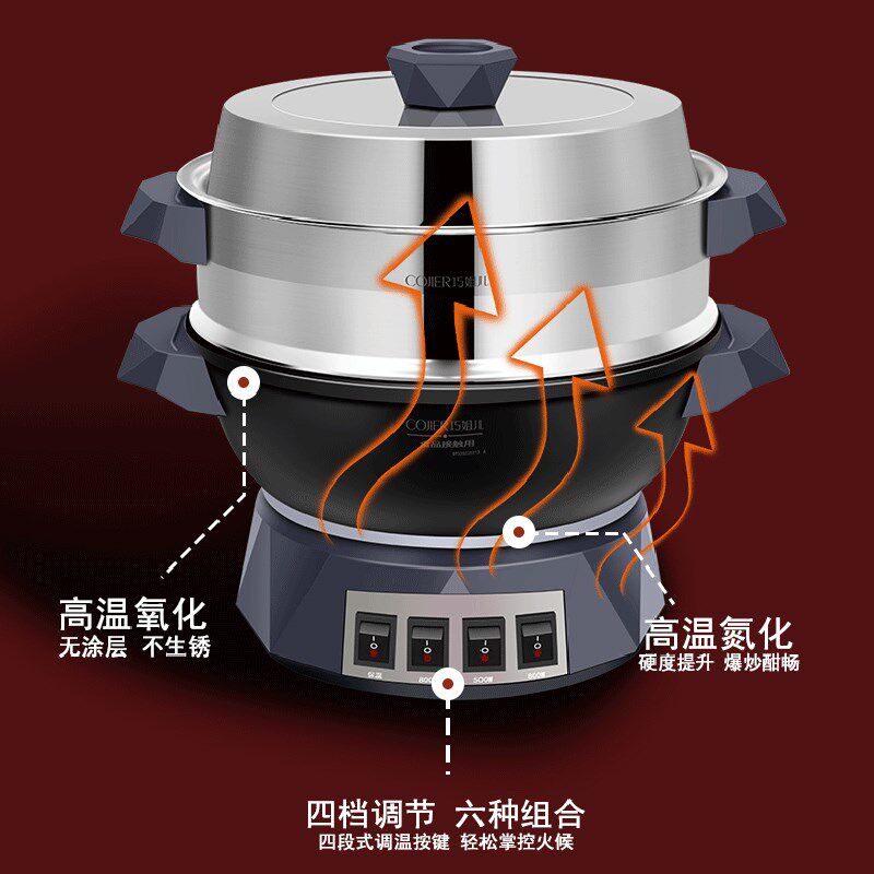 巧姐儿电炒锅家用多功能电热锅铸铁电锅煎蒸煮炖一体式插电炒菜锅
