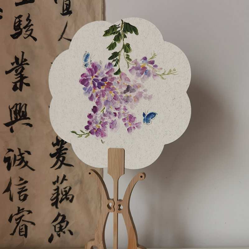 淄博国风扇子八大局团扇代画定制创意书法团扇艺术扇面画新副本